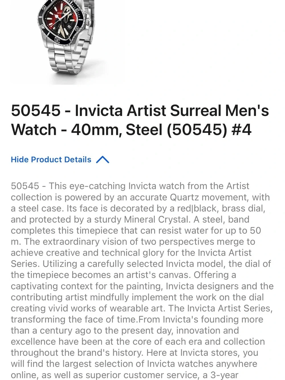 Invicta Men’s Silver Bracelet Watch with Red and Black Dial